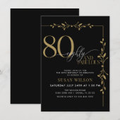 モダンエレガントカリグラフィー 80歳の誕生日招待状 招待状 (正面/裏面)