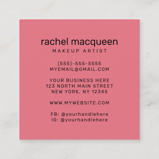 モダンエレガントガーリーPink Lipsメイクアップアーティストスクアール スクエア名刺 (裏面)