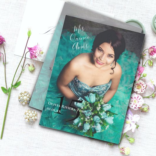 モダンエレガントキンセアニェラ15誕生日写真 招待状