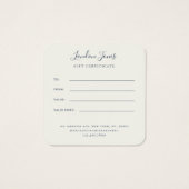 モダンエレガントギフト証明書ネイビーブルーアイボリー (裏面)