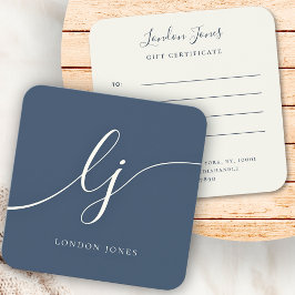 モダンエレガントギフト証明書ネイビーブルーアイボリー