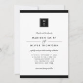 モダンエレガントクラシックブラックモノグラム結婚ズ 招待状 (正面)