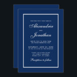 モダンエレガントクラシック結婚式招待状 招待状<br><div class="desc">モダンまだエレガント結婚のシンプル招待状クラシックブルーとホワイトのカード</div>