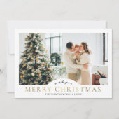 モダンエレガントクラシック金ゴールドメリーChristmas写真 シーズンカード (正面)