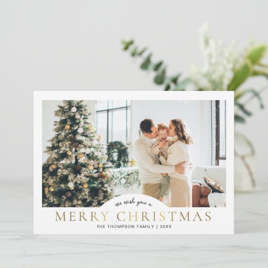 モダンエレガントクラシック金ゴールドメリーChristmas写真 シーズンカード (スタンド正面)