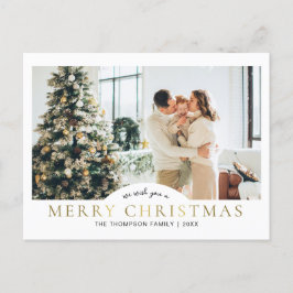 モダンエレガントクラシック金ゴールドメリーChristmas写真 シーズンポストカード