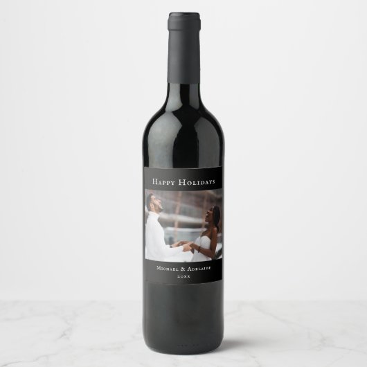 モダンエレガントクリスマス写真ミニマル ワインラベル (正面)