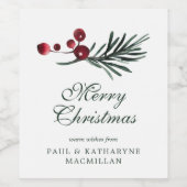 モダンエレガントクリスマス水彩植物学 ワインラベル (シングルラベル)