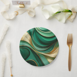 モダンエレガントクリスマス・グリーンと金ゴールド ペーパープレート