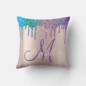 モダンエレガントグリッタードリップバラ金ゴールドモノグラム クッション (裏面)