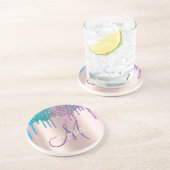 モダンエレガントグリッタードリップバラ金ゴールドモノグラム コースター (側面)