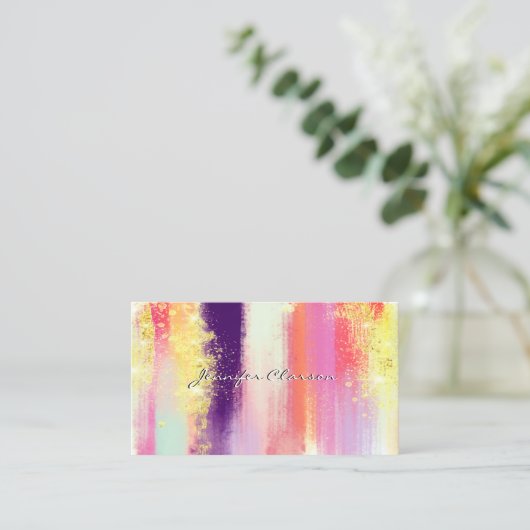 モダンエレガントグリッター水色ブラシスタイリッシュ 名刺 (スタンド正面)