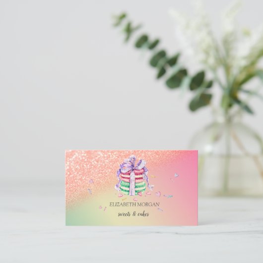 モダンエレガントグリッター《写真》ぼけ味グラデーションマカロン 名刺 (スタンド正面)