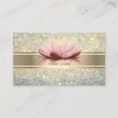 モダンエレガントグリッター《写真》ぼけ味、金ゴールドストライプロータス 名刺 (正面)