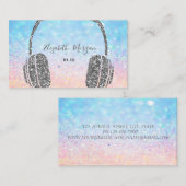 モダンエレガントグリッター《写真》ぼけ味Silver Headphone DJ 名刺 (正面/裏面)