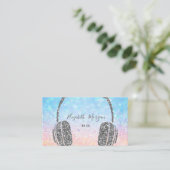 モダンエレガントグリッター《写真》ぼけ味Silver Headphone DJ 名刺 (スタンド正面)