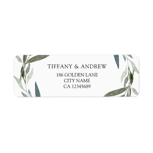 モダンエレガントグリーンリーフリース結婚ズ ラベル (正面)