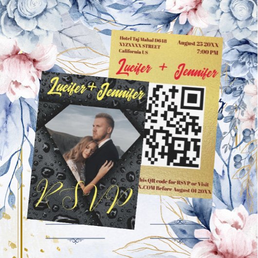 モダンエレガントゴールデンQRコード結婚s 出欠カード