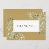 モダンエレガントゴールドグリーンフォリア サンキューカード (正面/裏面)