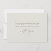 モダンエレガントゴールドスクリプトボホブライダルシャワー サンキューカード (裏面)