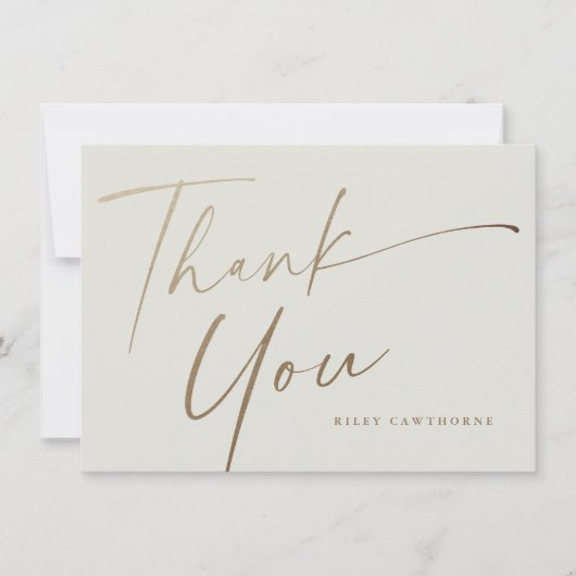 モダンエレガントゴールドスクリプトボホブライダルシャワー サンキューカード (正面)