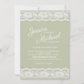 モダンエレガントサージグリーンホワイトレース結婚ズ 招待状 (正面)