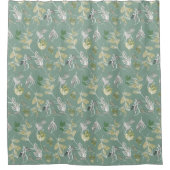 モダンエレガントサージグリー葉シルバーズ シャワーカーテン (正面)