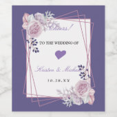 モダンエレガントシックなフレーム紫ザワ結婚イン ワインラベル (シングルラベル)