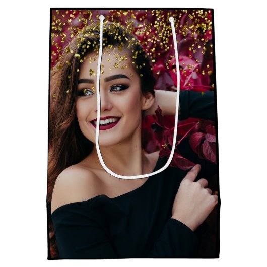 モダンエレガントシックな黒と金ゴールド ミディアムペーパーバッグ (裏面)