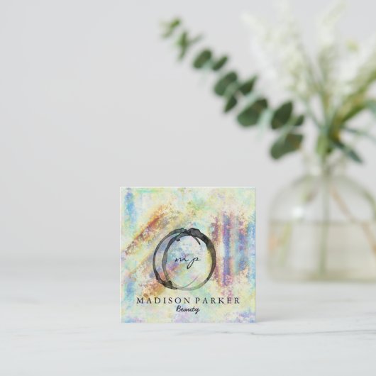 モダンエレガントシャンパン抽象芸術美しいスタイリストS スクエア名刺 (スタンド正面)