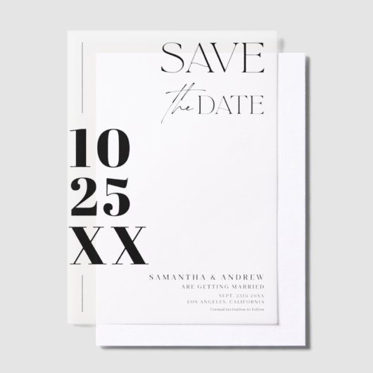 モダンエレガントシンプルはっきりしたScript日付の保存 ベラム紙招待状 (オフセット)