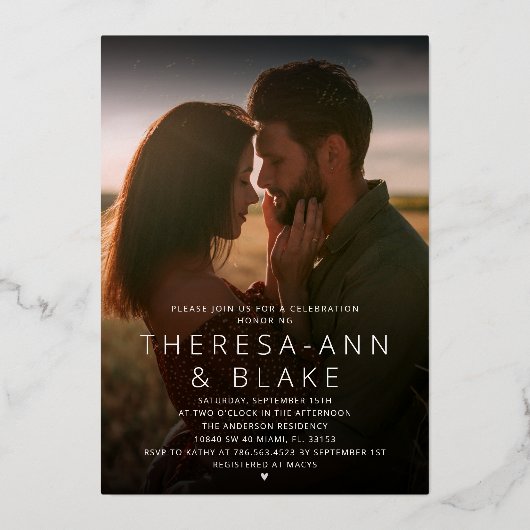 モダンエレガントシンプルカップルのシャワー招待状 箔招待状 (正面)