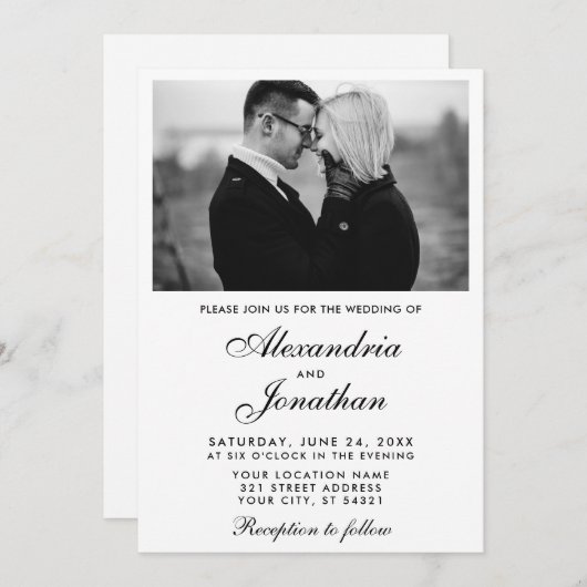 モダンエレガントシンプルカップル写真結婚の 招待状 (正面/裏面)