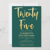 モダンエレガントシンプルグリーン25TH誕生日パーティー 招待状 (正面)
