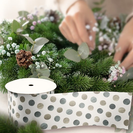 モダンエレガントシンプルシックホワイトシルバー水玉模様 サテンリボン