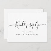 モダンエレガントシンプルスクリプト結婚式RSVP インビテーションポストカード (正面/裏面)