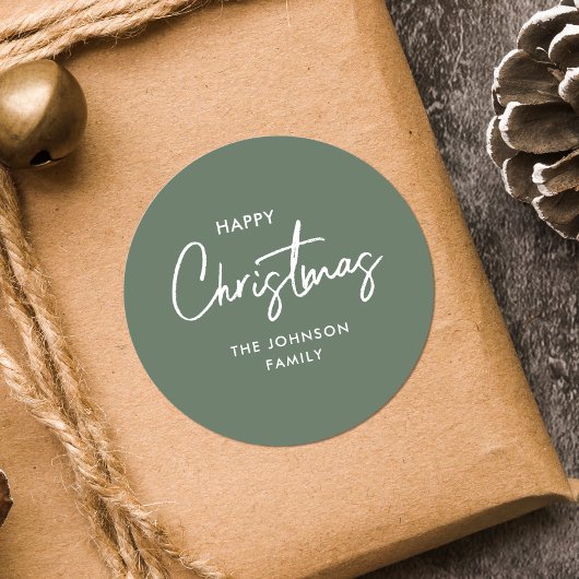 モダンエレガントシンプルセージグリーンクリスマスホリデー ラウンドシール