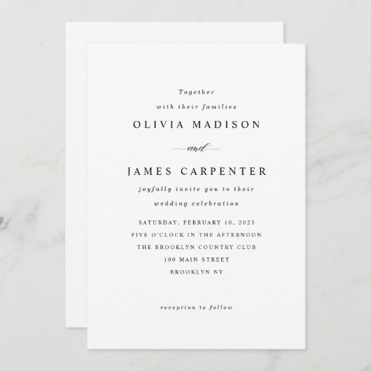 モダンエレガントシンプルタイポグラフィクラシック結婚 招待状 (正面/裏面)