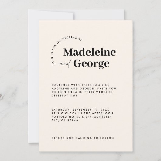 モダンエレガントシンプルタイポグラフィ白黒 セーブザデート (正面)