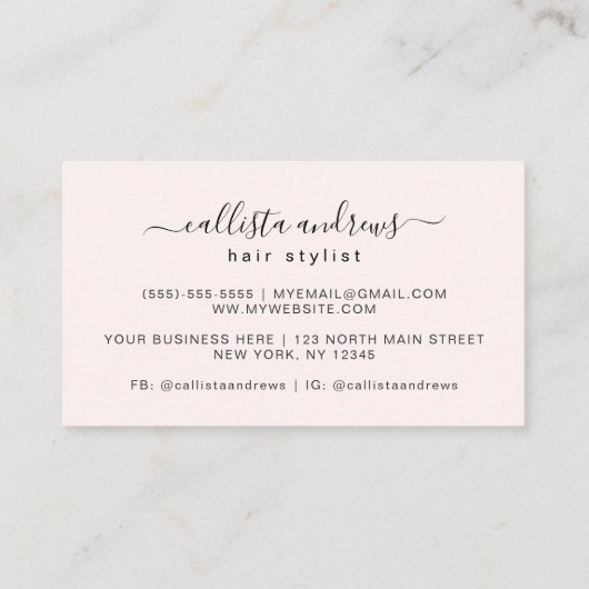 モダンエレガントシンプルタイポグラフィ美容師 名刺 (裏面)