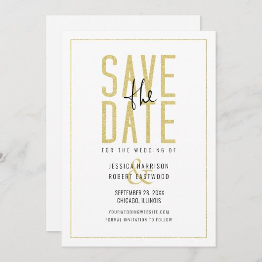 モダンエレガントシンプルタイポグラフィ セーブザデート (正面/裏面)