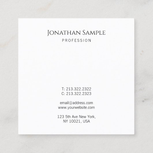 モダンエレガントシンプルテンプレートタイポグラフィ スクエア名刺 (裏面)