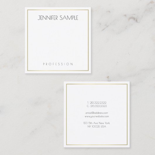 モダンエレガントシンプルテンプレート金ゴールド白 スクエア名刺 (正面/裏面)