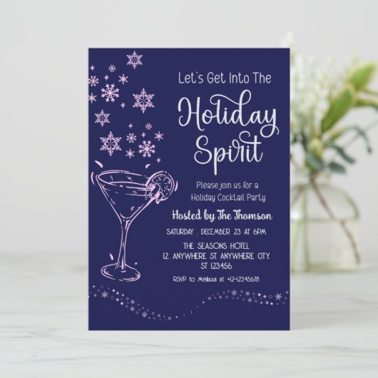 モダンエレガントシンプルネイビーピンクホリデーカクテル 招待状 (スタンド正面)