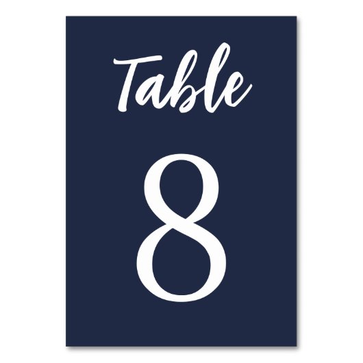 モダンエレガントシンプルネイビーブルー結婚ホワイト テーブルナンバー (裏面)