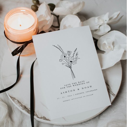 モダンエレガントシンプルフローラ日付カードの保存 招待状