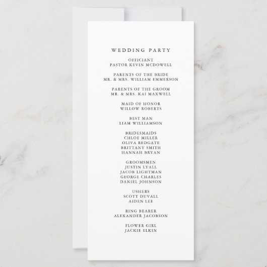 モダンエレガントシンプルフローラ結婚式 プログラム (裏面)