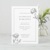 モダンエレガントシンプルフローラ結婚白黒 招待状 (スタンド正面)