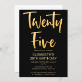 モダンエレガントシンプルブラック25thバースデーパーティー 招待状 (正面/裏面)