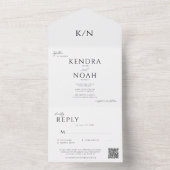 モダンエレガントシンプルモノグラムqr結婚コード オールインワン招待状 (内側)